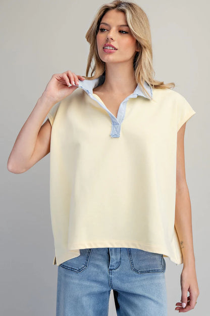Contrast Collar Cap Sleeve Top
