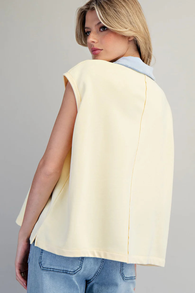 Contrast Collar Cap Sleeve Top