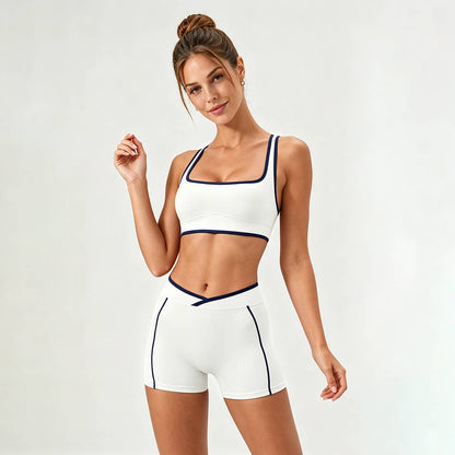 Women's U-Neck Color Clash Bra And Shorts Two Piece Sets