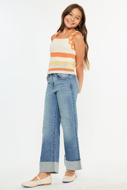 Youth High Rise Crop Wide Jeans