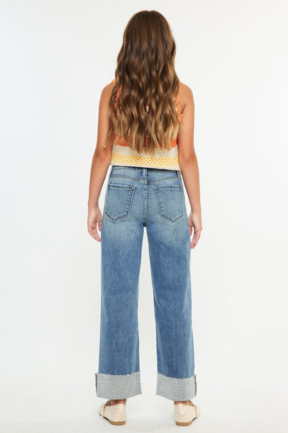 Youth High Rise Crop Wide Jeans