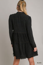 Black Mineral Washed button Down Dress