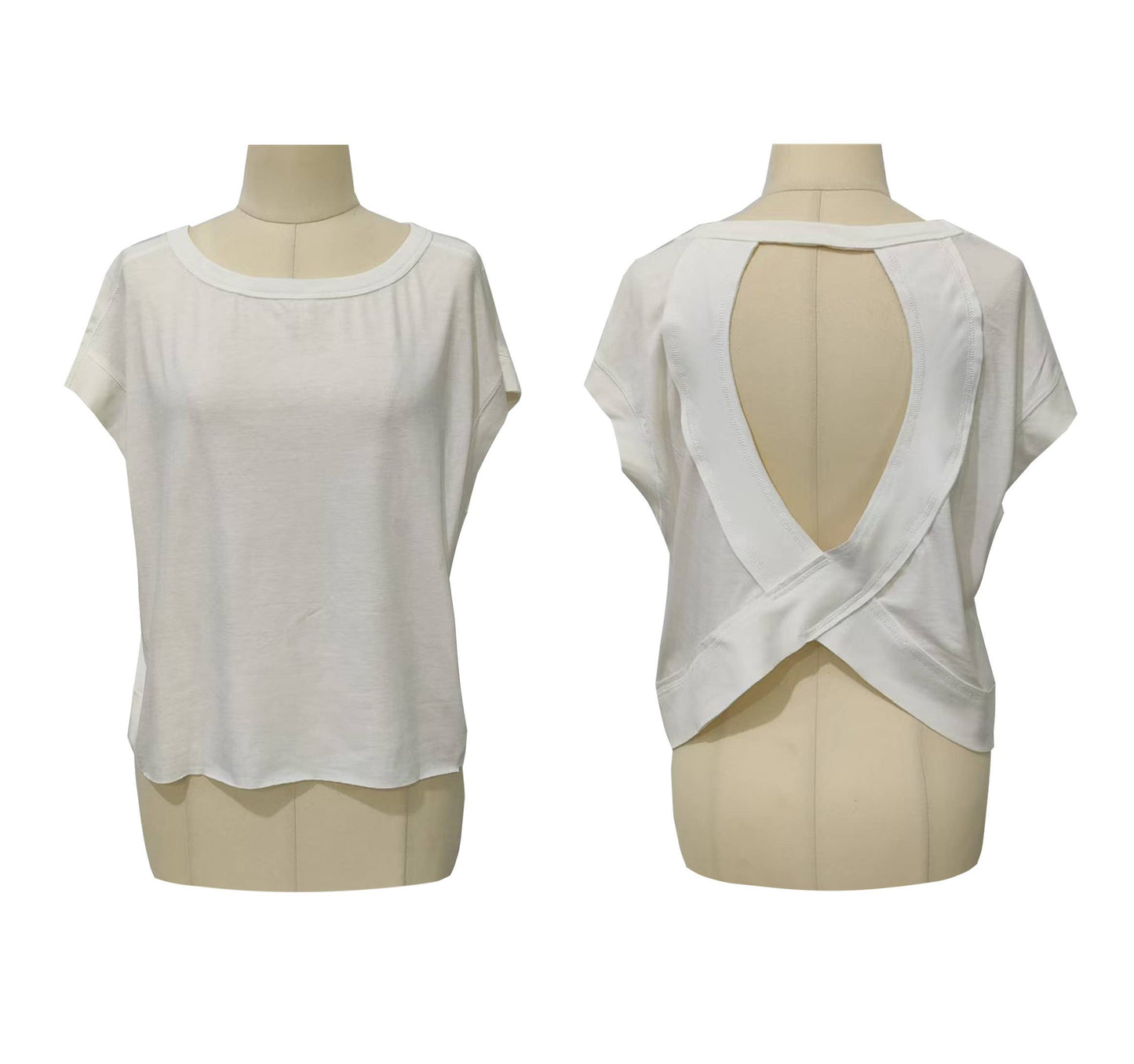 Slouchy Wrapped Cutout Back Short Sleeve Workout Tee Top