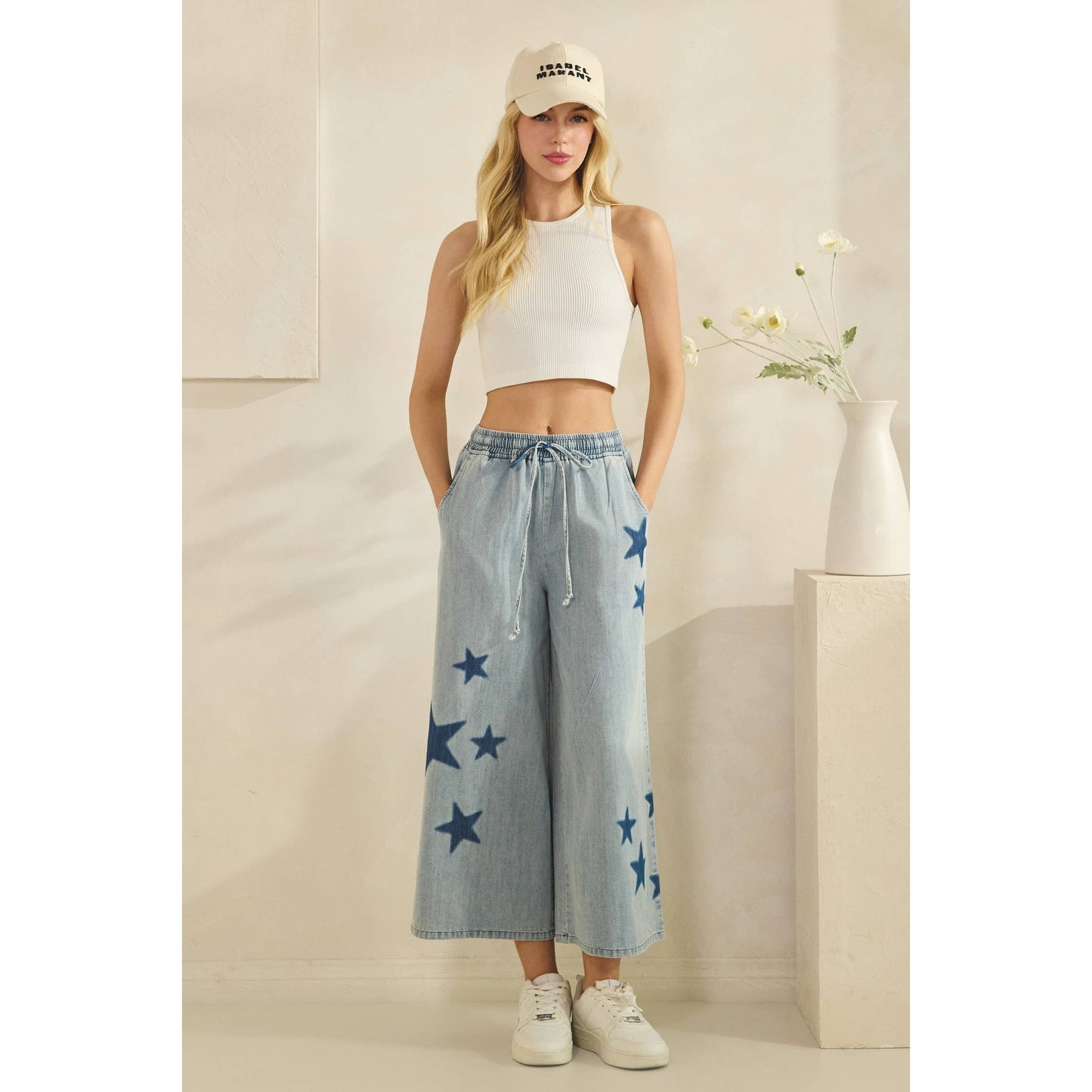 Starry Wide-Leg Denim Pants