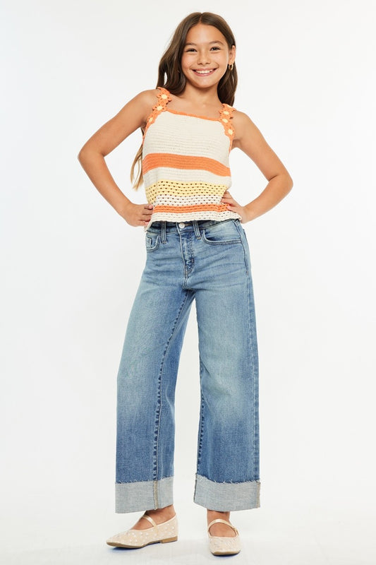 Youth High Rise Crop Wide Jeans