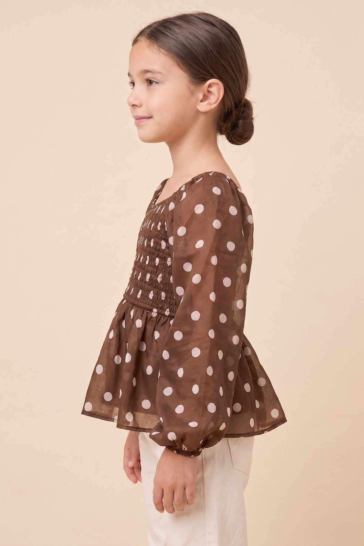 Girls Smocked Polka Dot Peplum Top