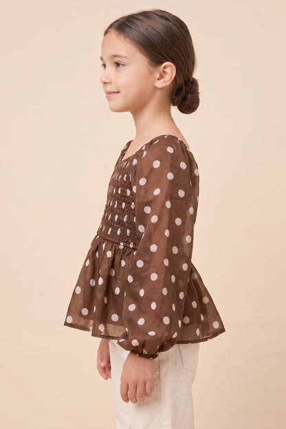 Girls Smocked Polka Dot Peplum Top