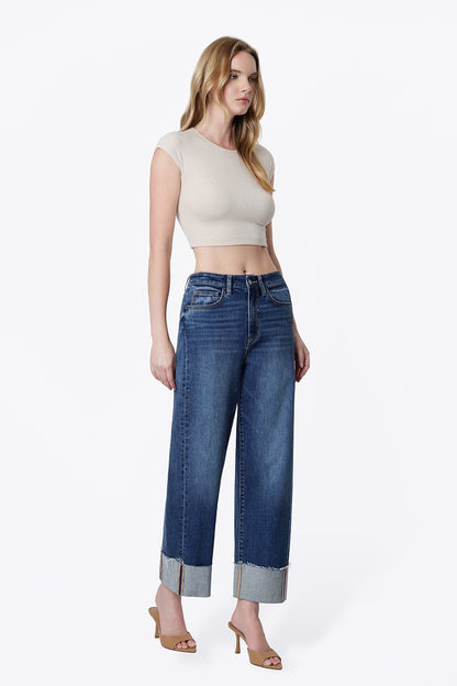 Super High Rise Side Paneled Cuff Barrel Jeans