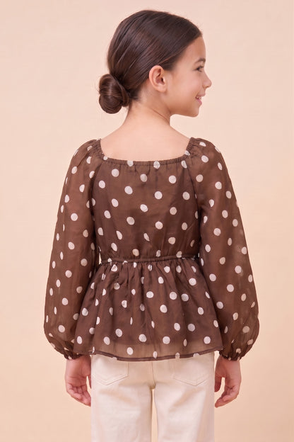 Girls Smocked Polka Dot Peplum Top
