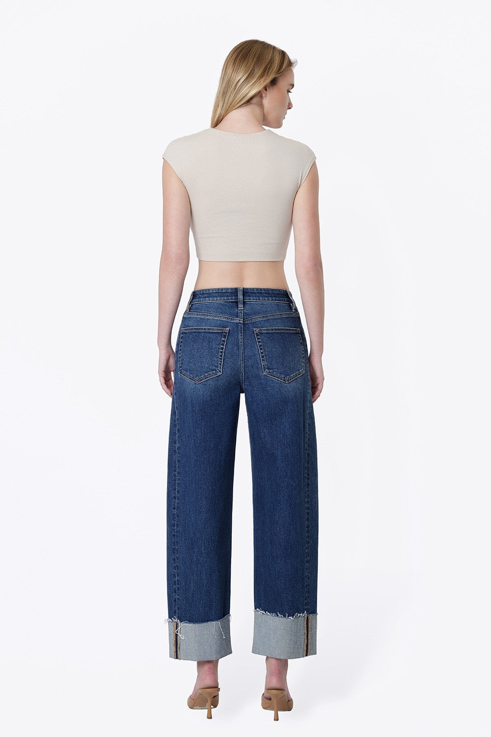 Super High Rise Side Paneled Cuff Barrel Jeans