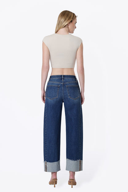 Super High Rise Side Paneled Cuff Barrel Jeans