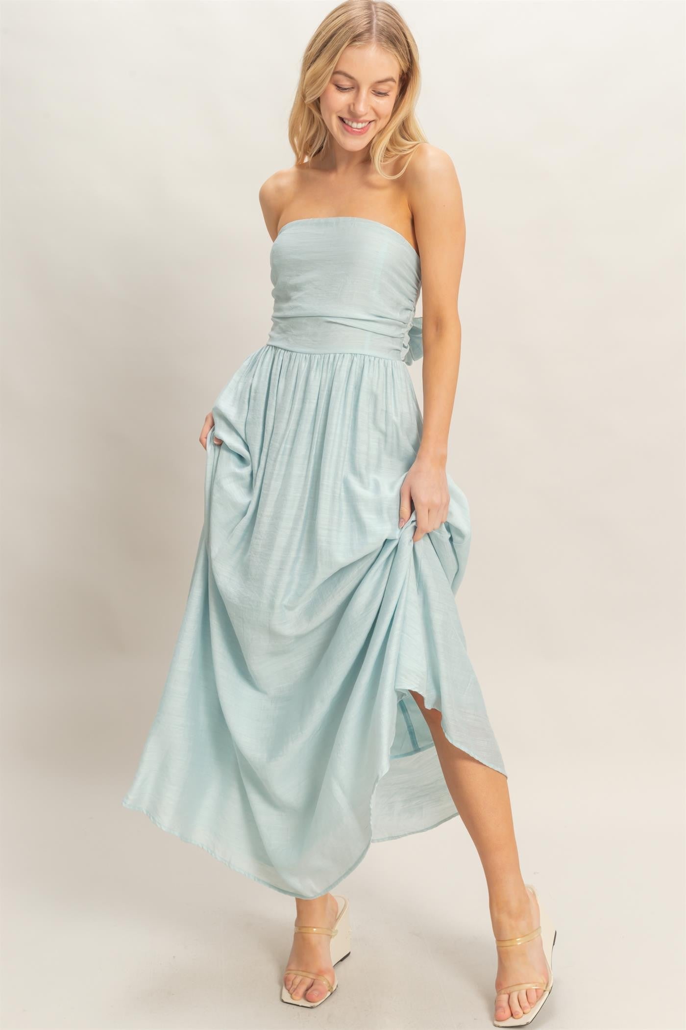Strapless Tie-back Smocked Dress
