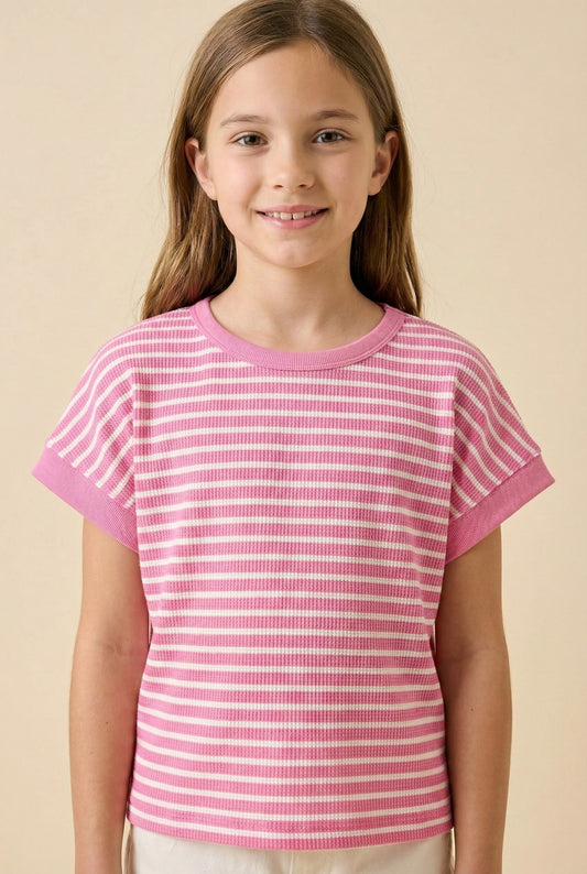 Girls Open Tulip Back Striped Knit T Shirt