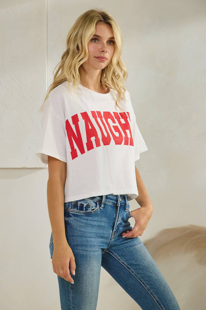 "Naughty" Cotton Crop Graphic Tee