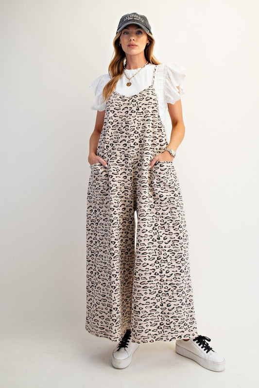 Animal Printed Washed Terry Jumpsuit