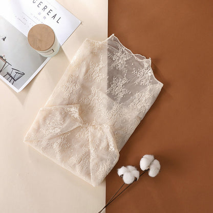 Semi Sheer Mesh Lace Sexy Slim Bottoming Shirt