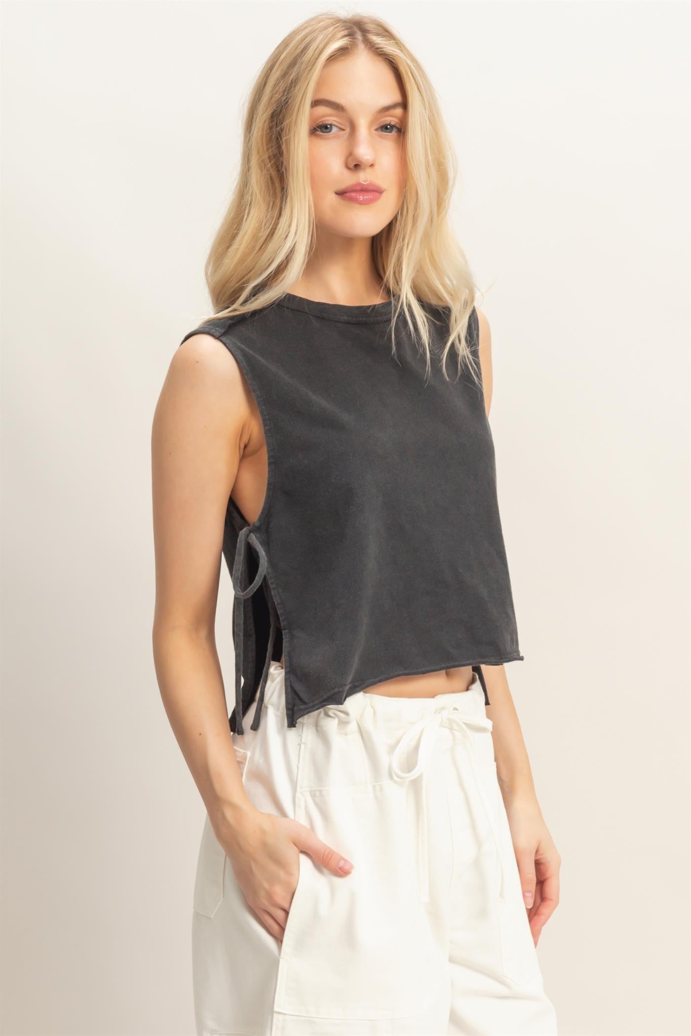Sleeveless Raw Edge Top
