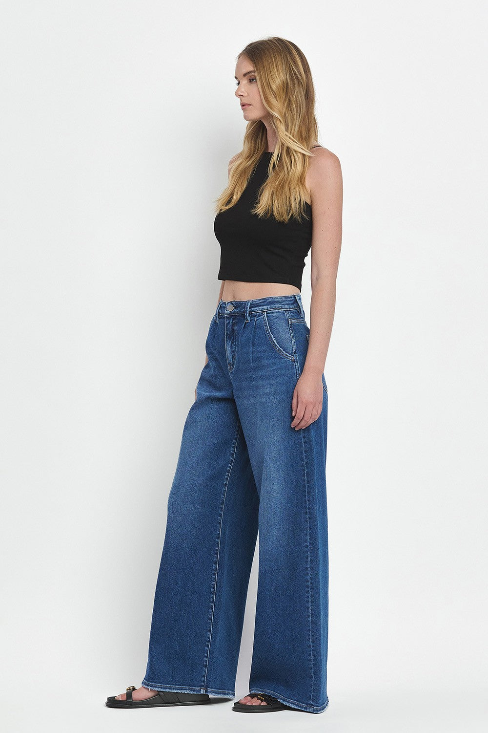 Arosa Super High Rise Pleated Wide Jeans by Vervet