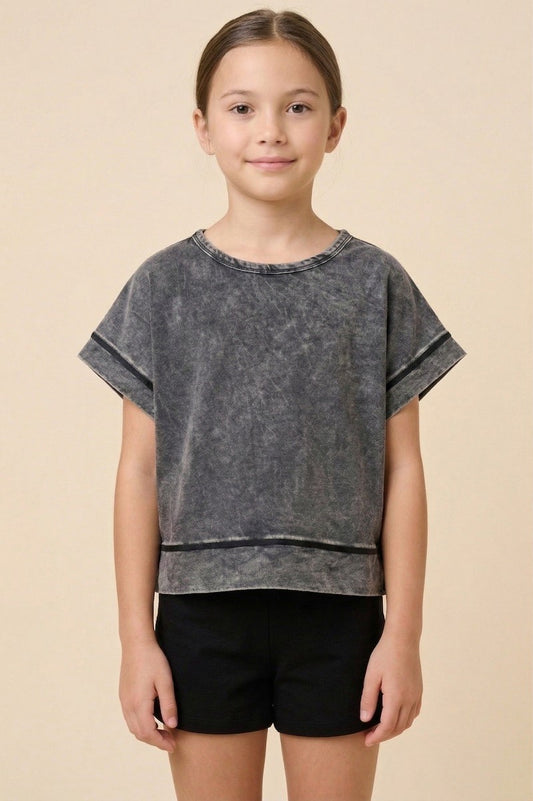 Girls Open Tulip Back Washed Knit Tee