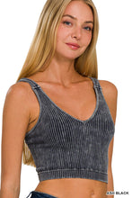 Washed Ribbed Cropped V-Neck Tank Top