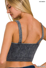 Washed Ribbed Cropped V-Neck Tank Top