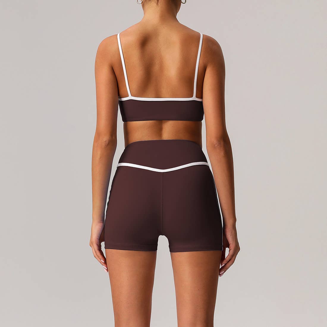 Women Color Block Sport Bra Fitness Shorts 2 Pcs Yoga Set