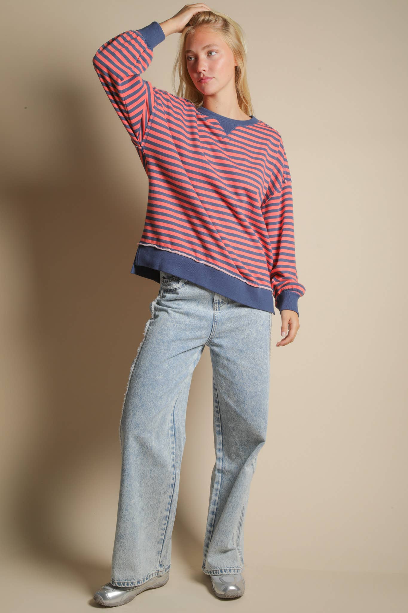 Stripe Comfy Casual Oversized Knit Top