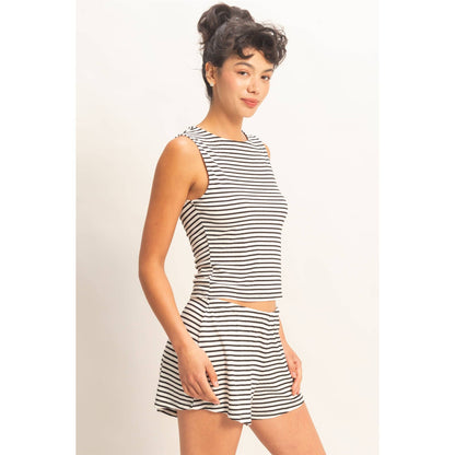 Striped Sleeveless Tank And Shorts Set