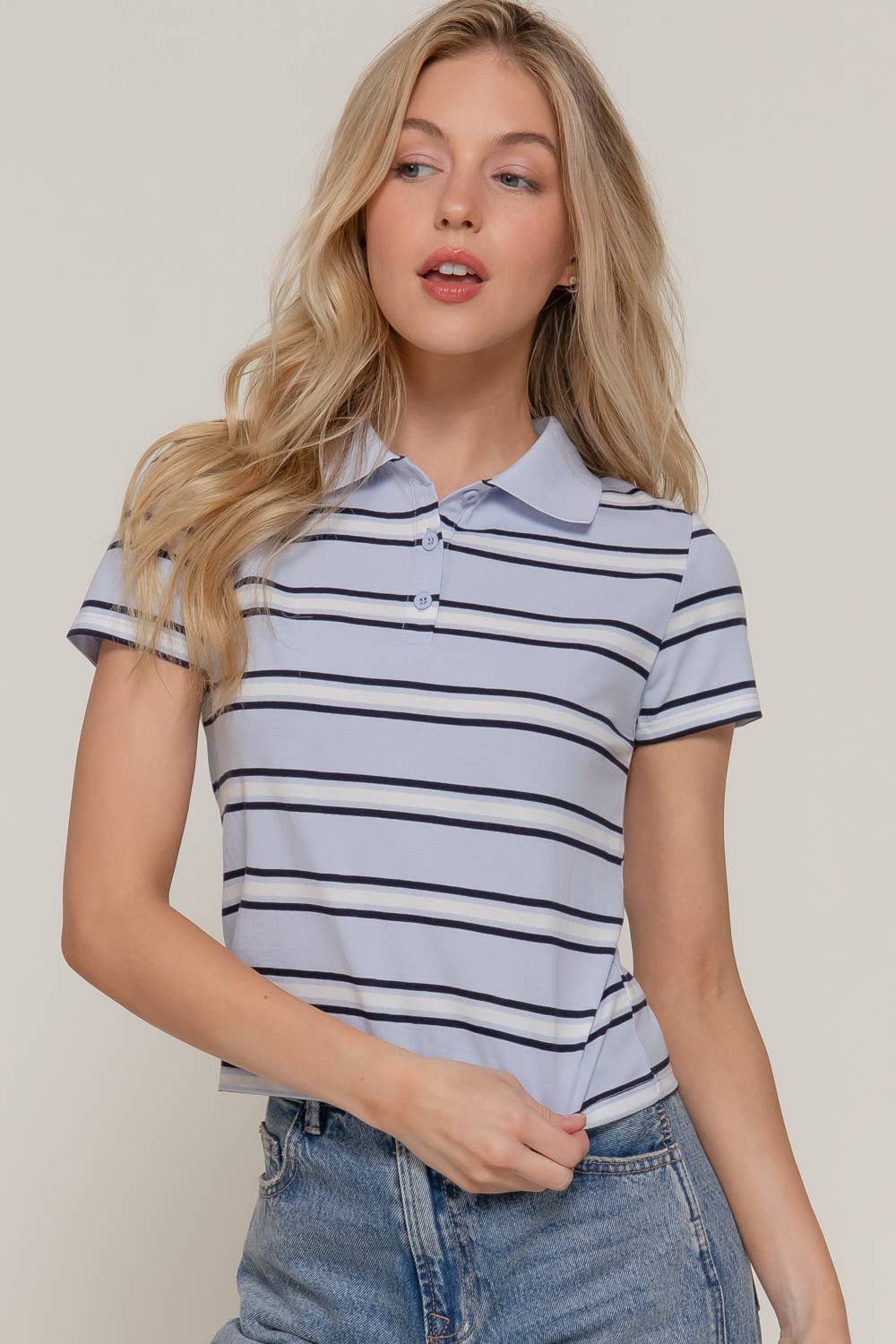 Short Sleeve Multi Striped Polo Top