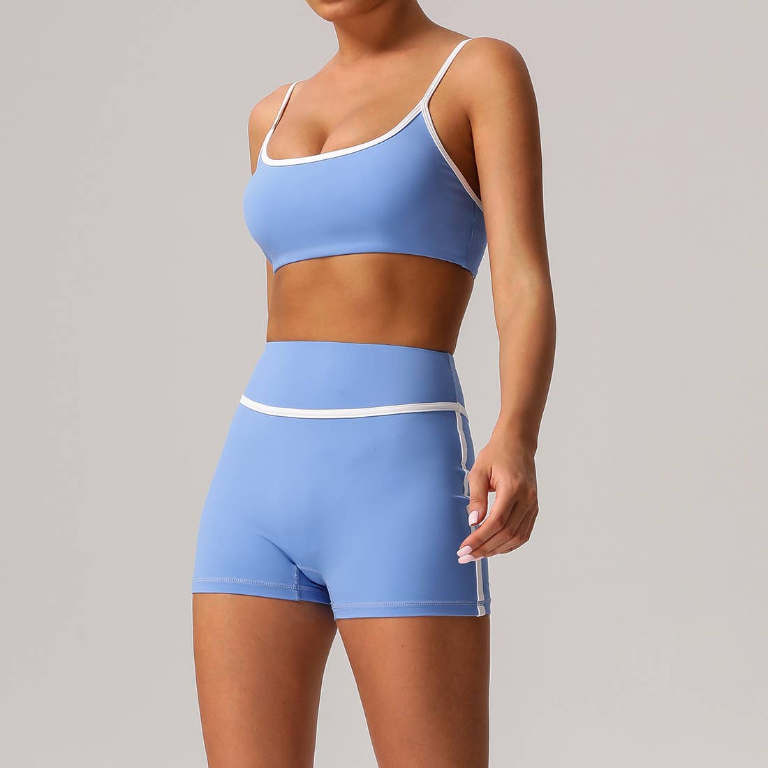 Women Color Block Sport Bra Fitness Shorts 2 Pcs Yoga Set