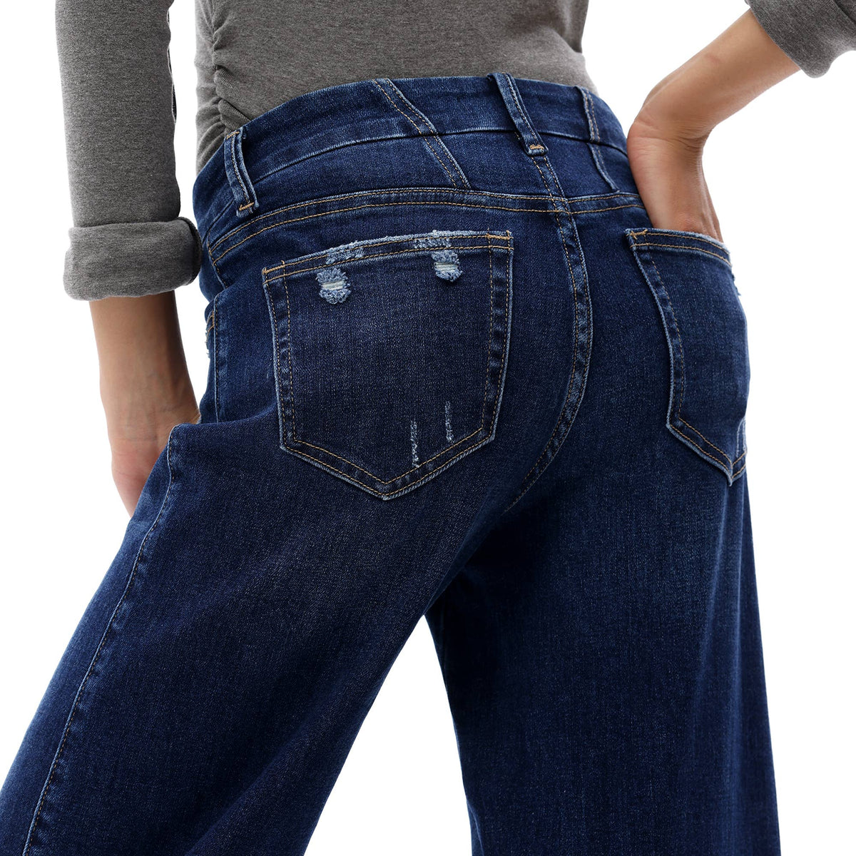 ONESO Mid Rise Wide Leg Jeans Raw Hem Vintage Distressed