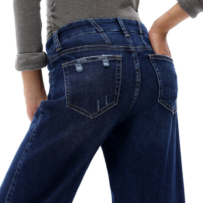 ONESO Mid Rise Wide Leg Jeans Raw Hem Vintage Distressed