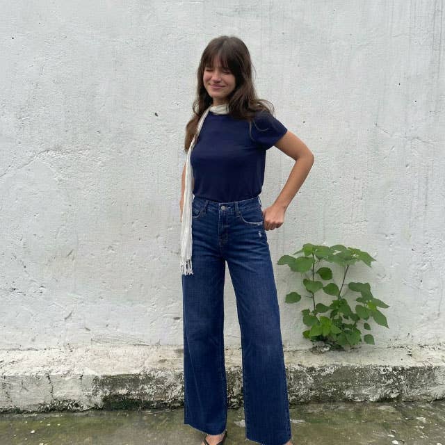 ONESO Mid Rise Wide Leg Jeans Raw Hem Vintage Distressed