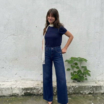 ONESO Mid Rise Wide Leg Jeans Raw Hem Vintage Distressed