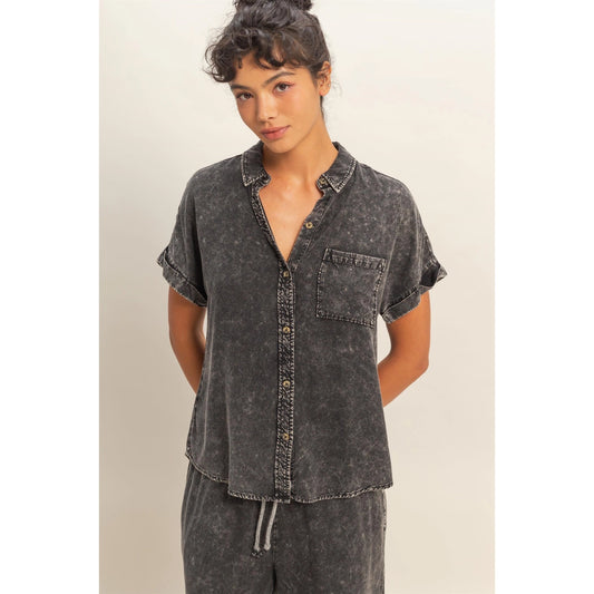 Mineral Wash Dolman & Drawstring Wide Leg Pants
