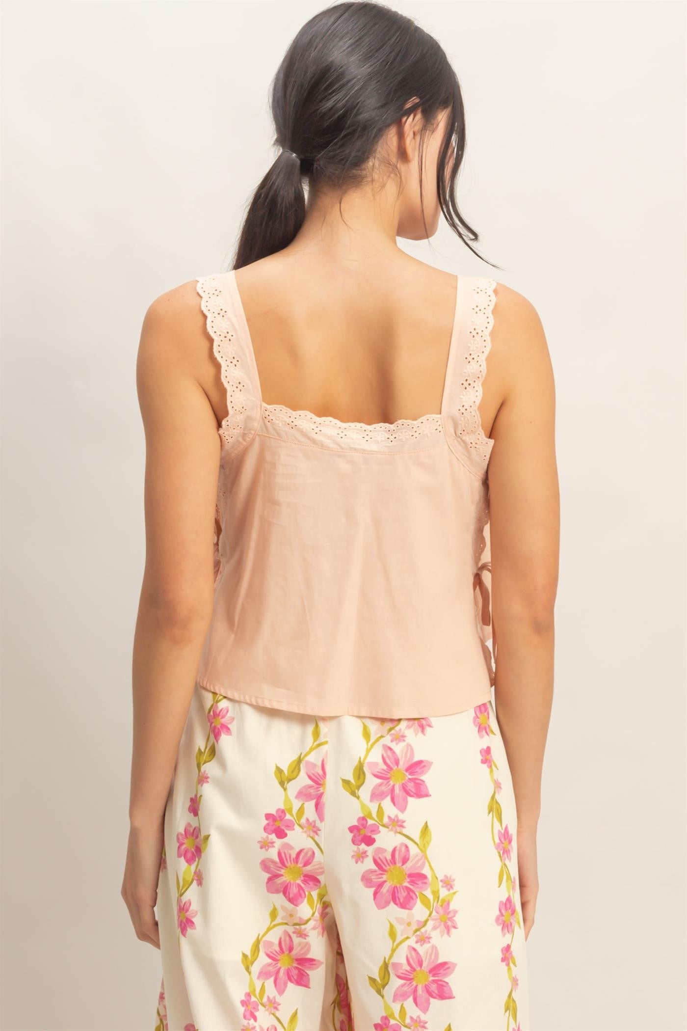 Pleated Lace Trim Tank