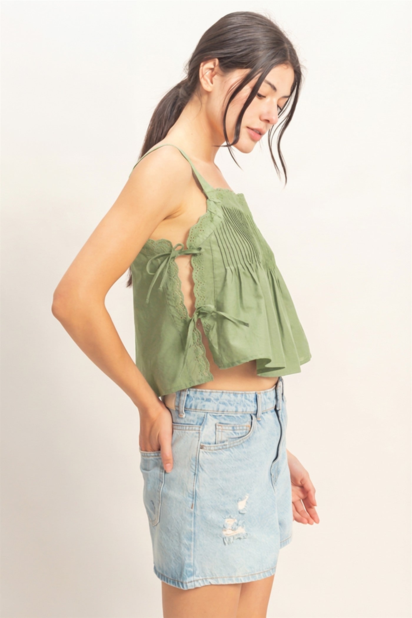 Pleated Lace Trim Tank