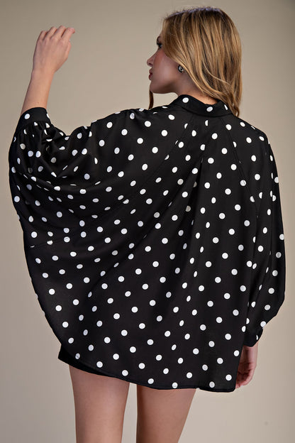 Polka Dot Button Front Oversized Shirt