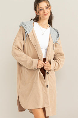 Corduroy Hooded Button Down Jacket