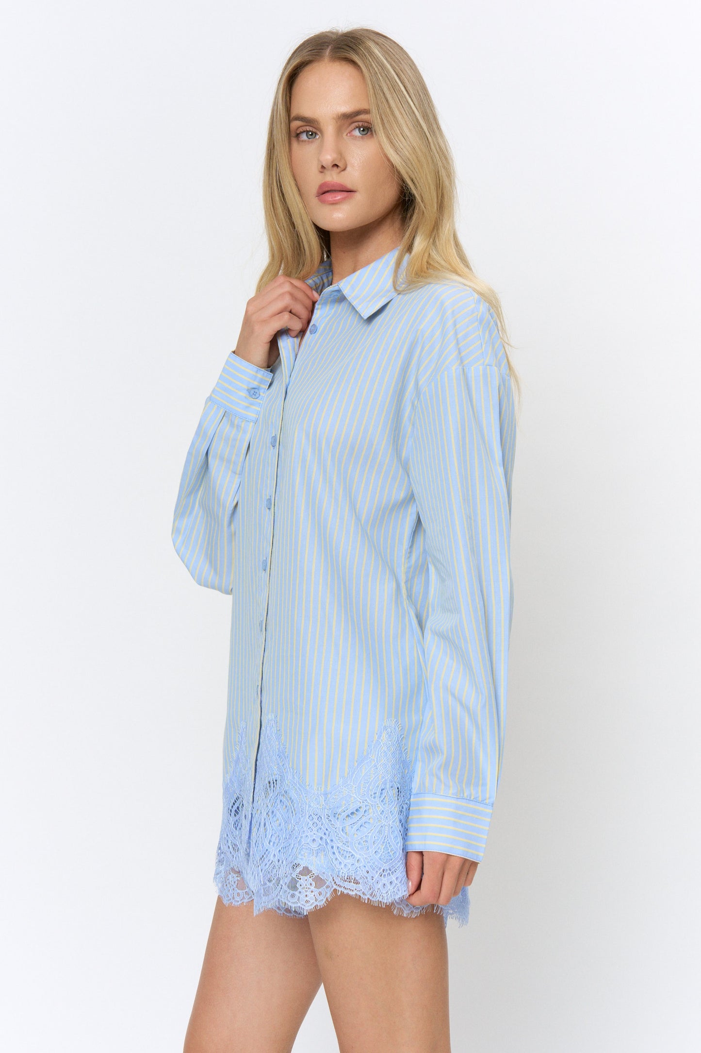 Scallop Lace Hem Button Front Set
