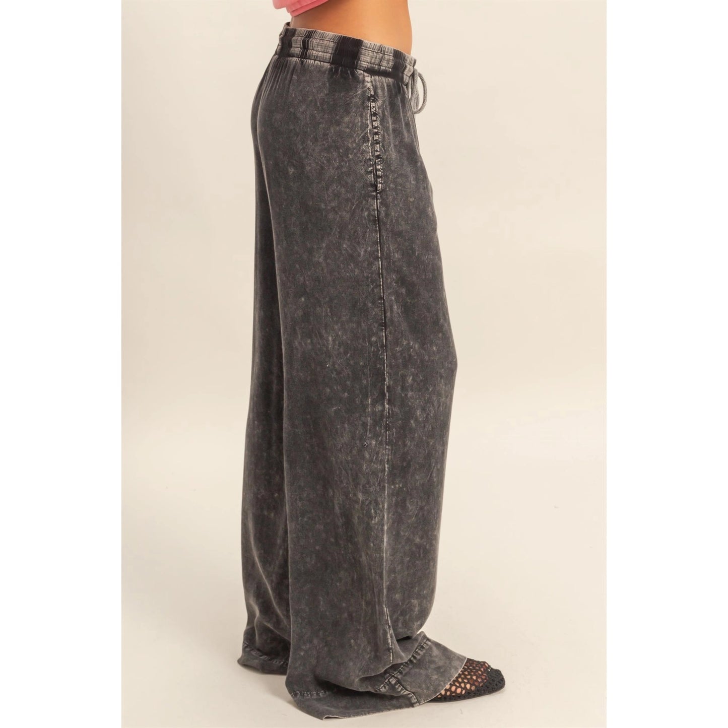 Mineral Wash  Drawstring Wide Leg Pants