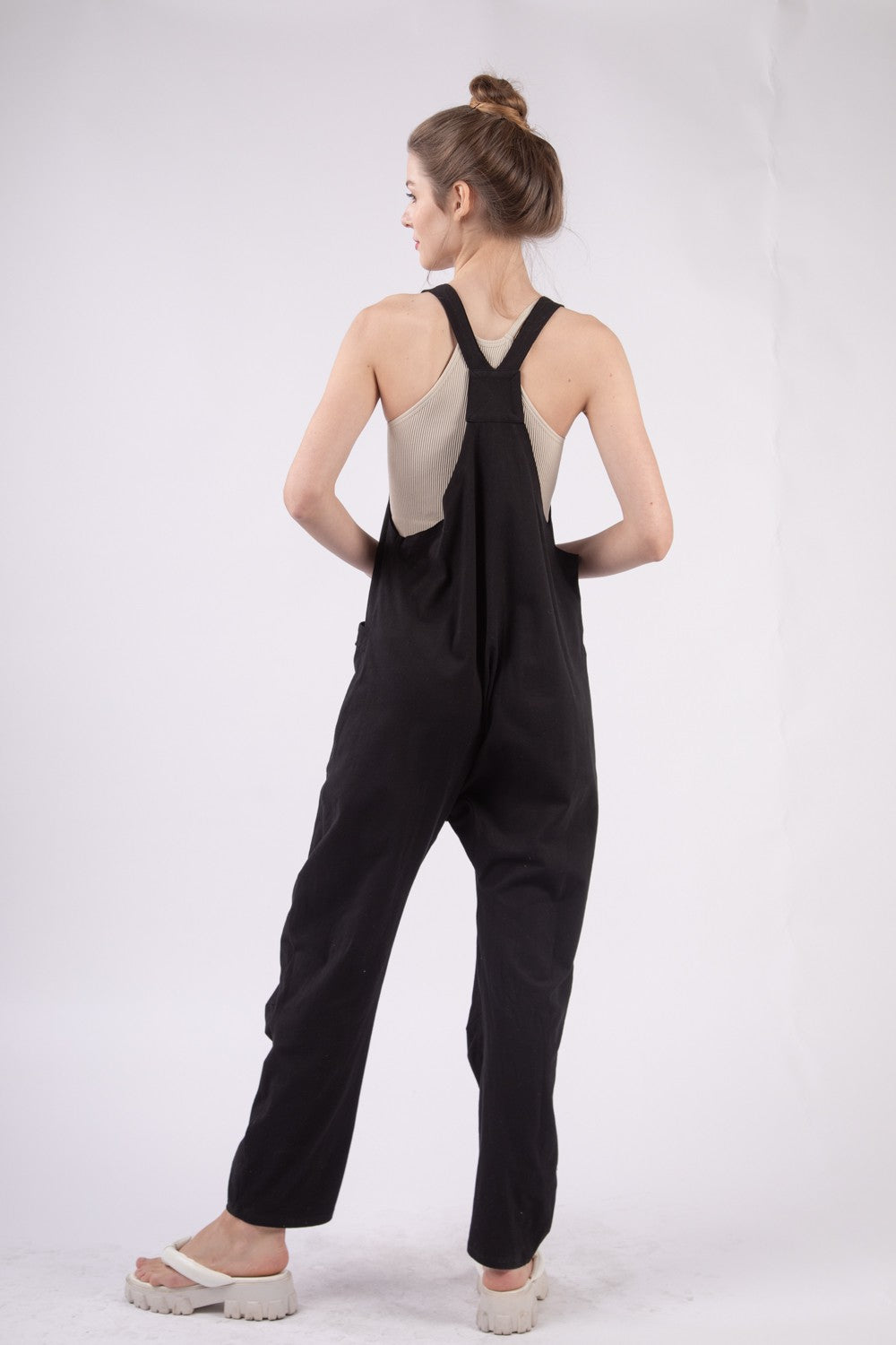 Casual Loose Fit Solid Knit Baggy Jumpsuit - Main Image