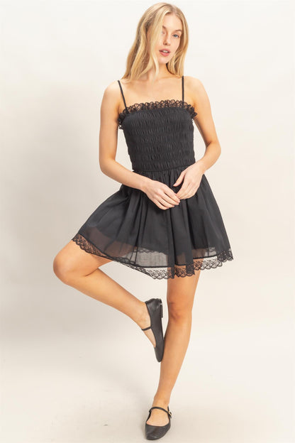 Smocked Lace Trim Romper