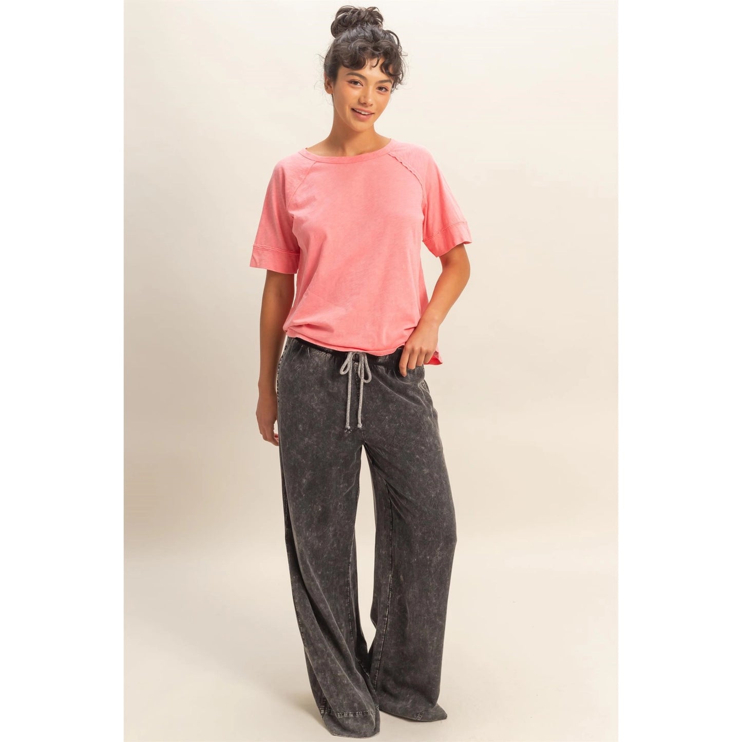 Mineral Wash  Drawstring Wide Leg Pants