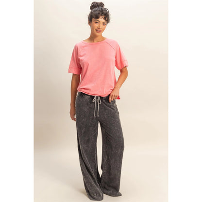 Mineral Wash  Drawstring Wide Leg Pants