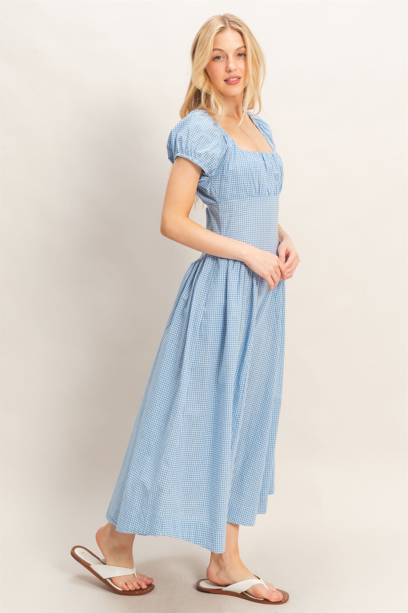 Gingham Puff Sleeve Dress