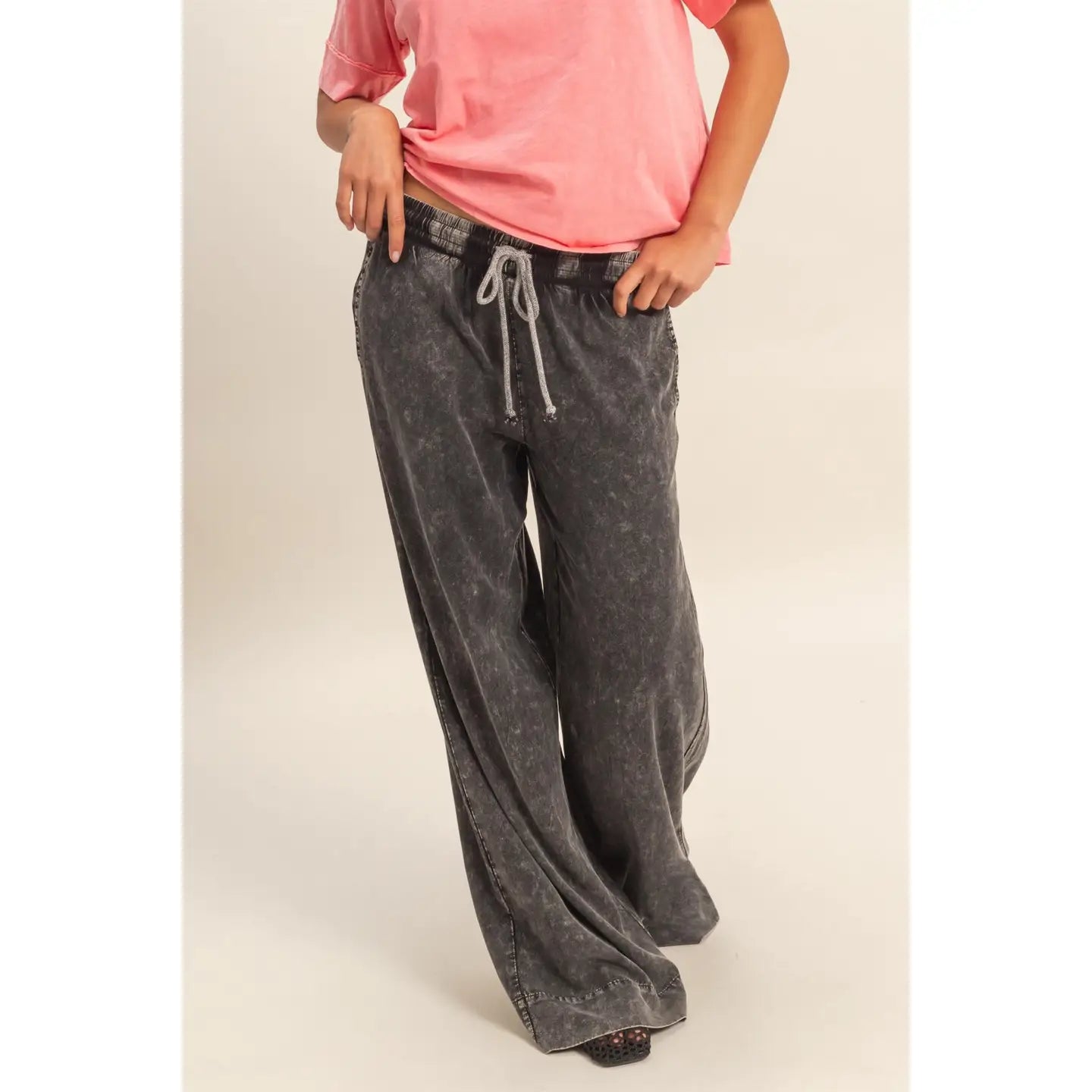 Mineral Wash  Drawstring Wide Leg Pants