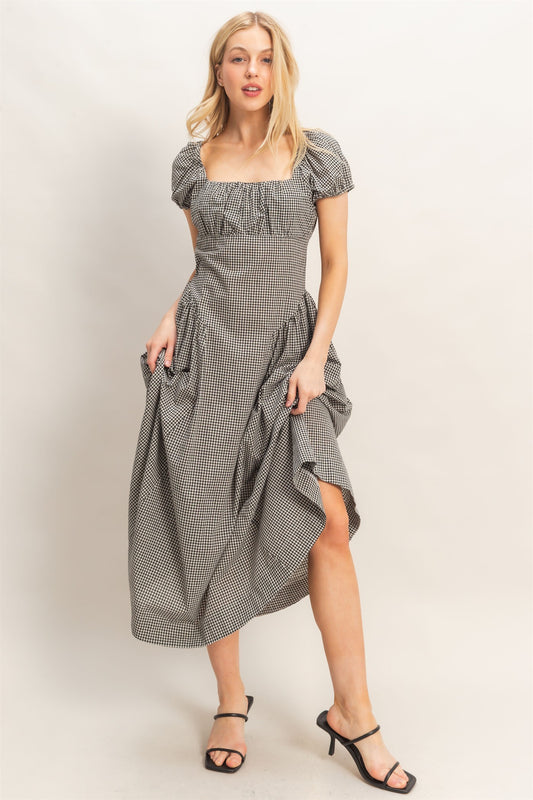 Gingham Puff Sleeve Dress