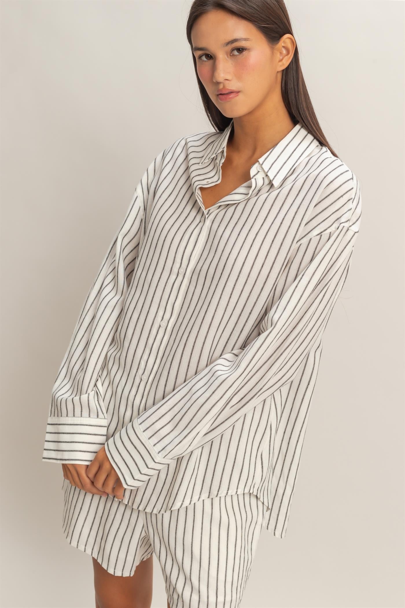 Striped Shirt & Drawstring Short Set