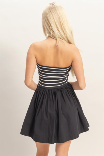 Strapless Striped Flowy Mini Dress
